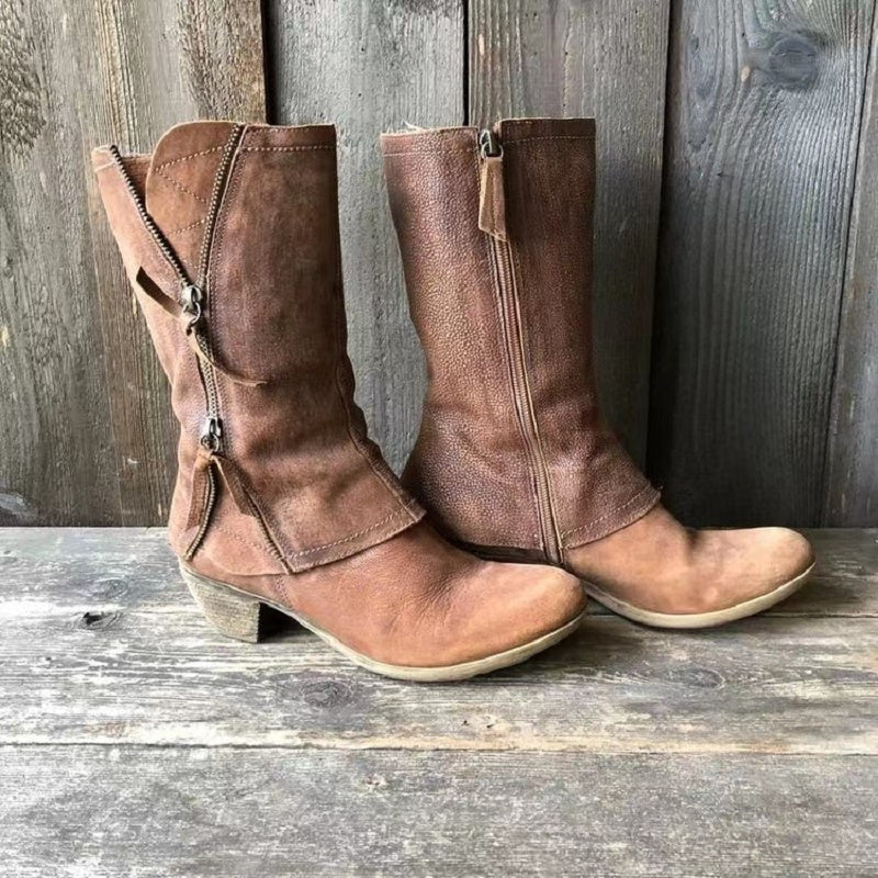 Thea — Klassiske western støvler til damer i læder med broderi, NLM Fashion
