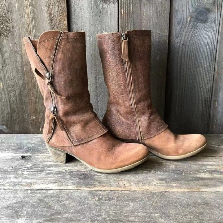 Thea — Klassiske western støvler til damer i læder med broderi, NLM Fashion